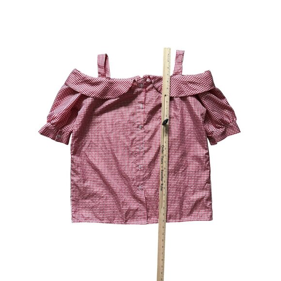 Aimee Womens Gingham Plaid Cold Shoulder Ruffle Off Shoulder Top Prairiecore - Picture 5 of 5